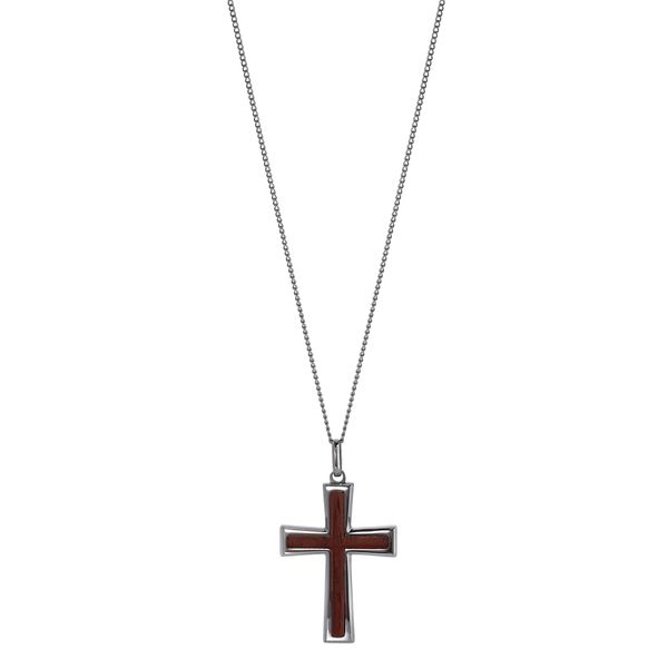 Legere by Kelly Waters Men's Tapered Cross Necklace with Wood Inlay, 20