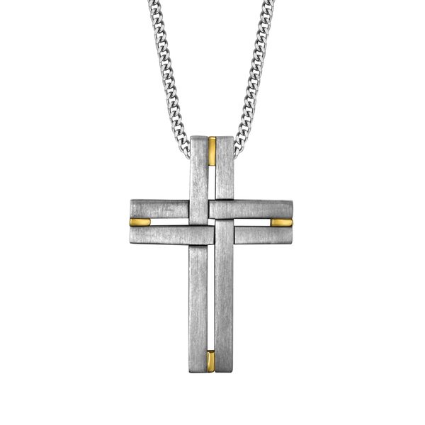 Legere by Kelly Waters Men's Basketweave Cross Necklace with Gold Accents, 24