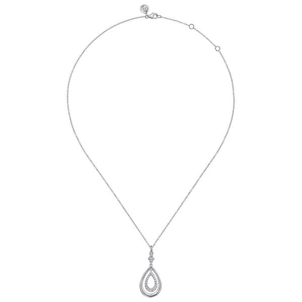 Gabriel & Co. 925 Sterling Silver White Sapphire Bujukan Teardrop Pendant Necklace Image 2 Shannon Jewelers Spring, TX