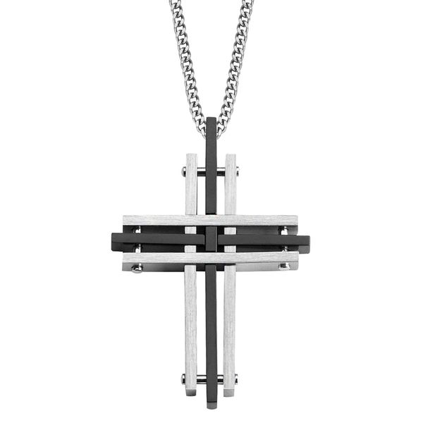 Legere by Kelly Waters Men's Open Crossbars Necklace in Stainless Steel and Black IP, 24