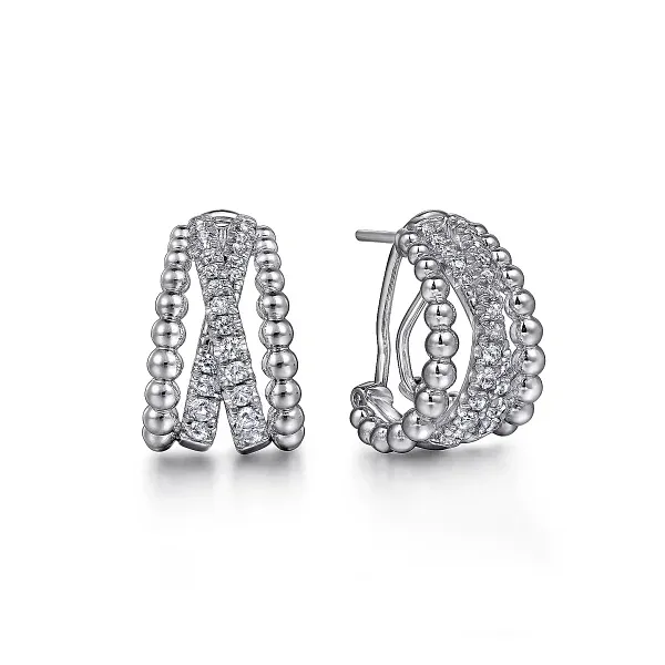 Gabriel & Co. 925 Sterling Silver 15mm White Sapphire Bujukan Huggie Earrings Shannon Jewelers Spring, TX