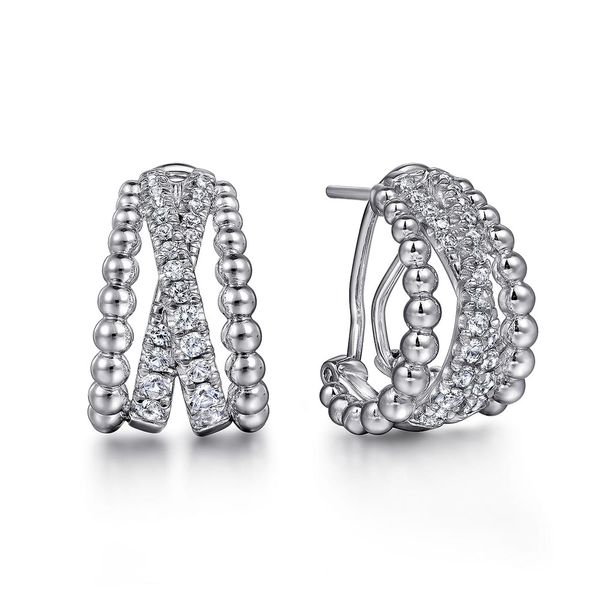 Gabriel & Co. 925 Sterling Silver 15mm White Sapphire Bujukan Huggie Earrings