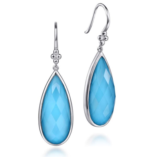 Gabriel & Co. 925 sterling silver teardrop earrings with faceted rock crystal and turquoise