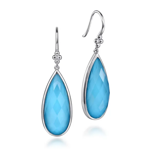 Gabriel & Co. 925 Sterling Silver Faceted Rock Crystal and Turquoise Fish Wire Teardrop Earrings Shannon Jewelers Spring, TX