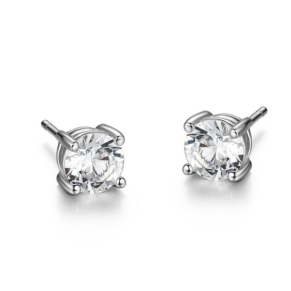 Ethos Jewelry Rhodium Plated Sterling Silver Created White Sapphire Stud Earrings Image 2 Shannon Jewelers Spring, TX
