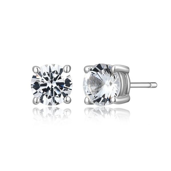 Ethos Jewelry rhodium plated sterling silver 6mm created white sapphire stud earrings
