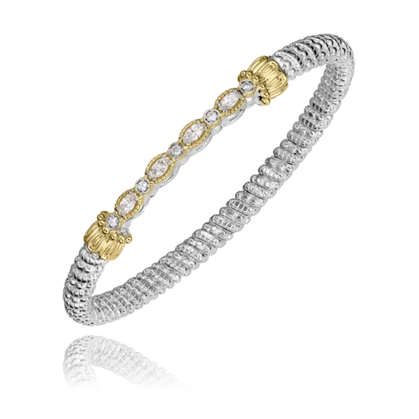 Vahan 14K Yellow Gold and Sterling Silver Diamond Bangle Bracelet Shannon Jewelers Spring, TX