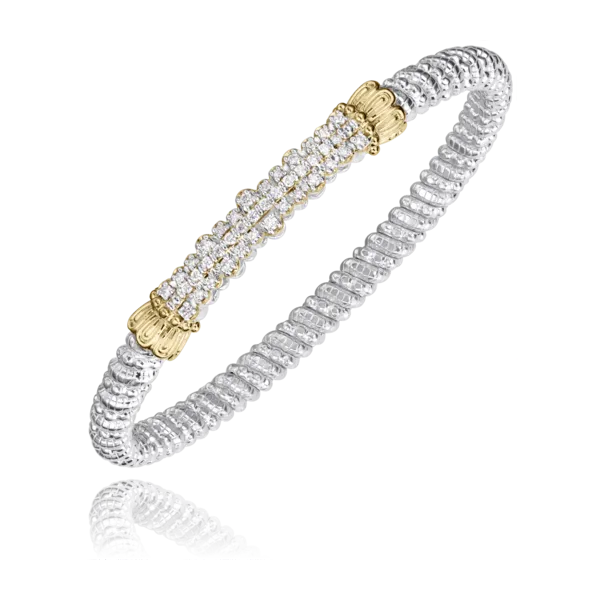 Vahan 14K Yellow Gold and Sterling Silver Diamond Linear Bangle Bracelet Shannon Jewelers Spring, TX