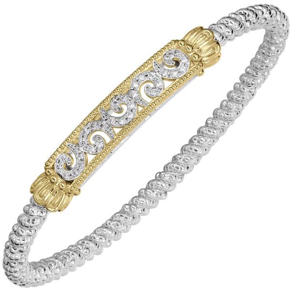 Vahan 14K Gold & Sterling Silver 3mm Diamond Openwork Swirl Bar Bracelet Shannon Jewelers Spring, TX