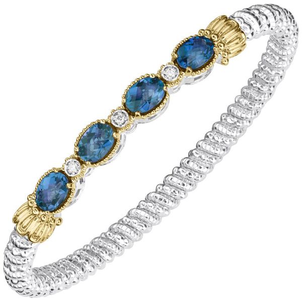 Vahan 14K gold and sterling silver London blue topaz and diamond stackable bracelet