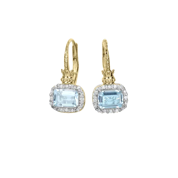 Vahan 14K Yellow Gold and Sterling Silver Blue Topaz and Diamond Earrings Shannon Jewelers Spring, TX