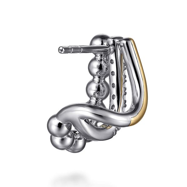 Gabriel & Co. 925 Sterling Silver and 14K Yellow Gold Bujukan White Sapphire Multi-Row J Hoop Earrings Image 2 Shannon Jewelers Spring, TX