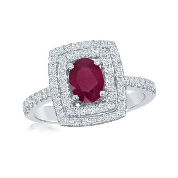 14K White Gold Halo Colored Stone Fashion Ring Shelle Jewelers, Inc Northbrook, IL