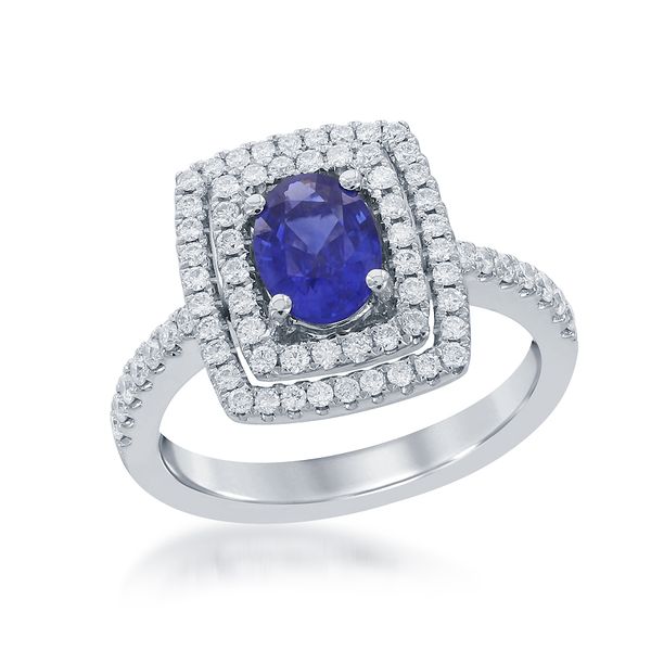 14K White Gold Halo Colored Stone Fashion Ring Shelle Jewelers, Inc Northbrook, IL