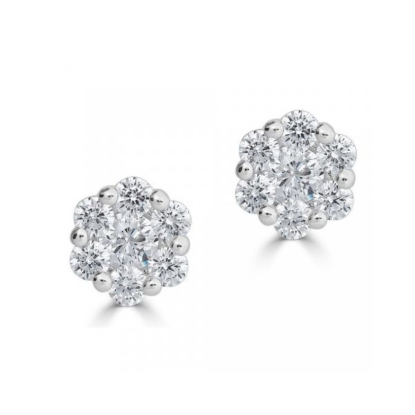14K White Gold Cluster Earrings Shelle Jewelers, Inc Northbrook, IL