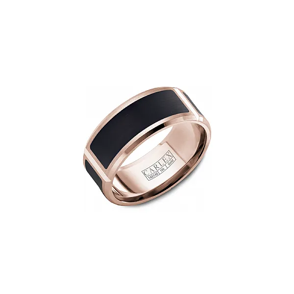 Men's Carlex G2 14K Rose and Black Enamel Wedding Band, 9mm