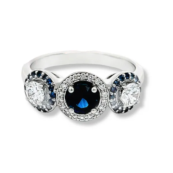10K White Gold 3 Stone Sapphire and Diamond Engagement Ring Nick T. Arnold Jewelers Owensboro, KY