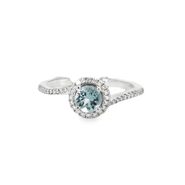 18K White Gold Aquamarine Diamond Halo Fashion Ring Nick T. Arnold Jewelers Owensboro, KY