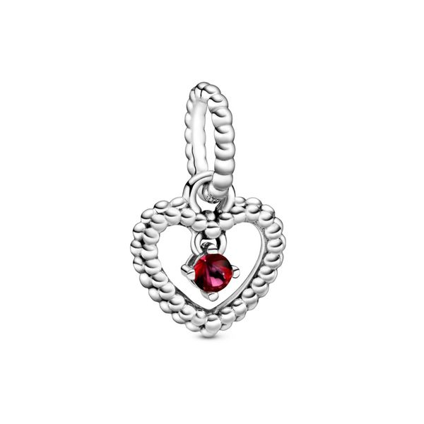 July Blazing Red Beaded Heart Dangle Charm Nick T. Arnold Jewelers Owensboro, KY