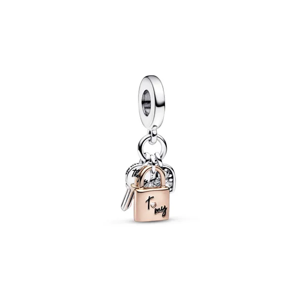 Pandora Two tone Key Padlock Heart Triple Dangle Charm Nick T. Arnold Jewelers Owensboro KY