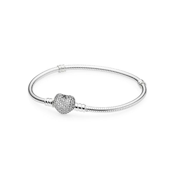 Pandora Moments Sparkling Heart Clasp Snake Chain Bracelet - Size 19 / US 7.5' Nick T. Arnold Jewelers Owensboro, KY