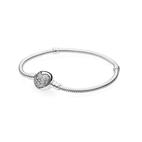 Pandora Moments Sparkling Heart Clasp Snake Chain Bracelet - Size 19 Nick T. Arnold Jewelers Owensboro, KY