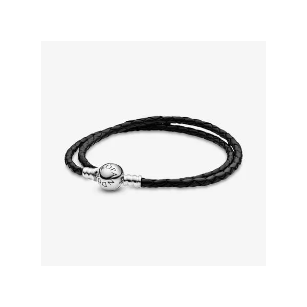 Pandora Moments Double Black Leather Bracelet One Size Nick T. Arnold Jewelers Owensboro KY