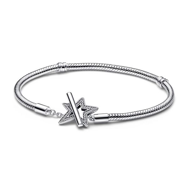 Pandora Moments Asymmetric Star T-bar Snake Chain Bracelet - Size 19 Nick T. Arnold Jewelers Owensboro, KY