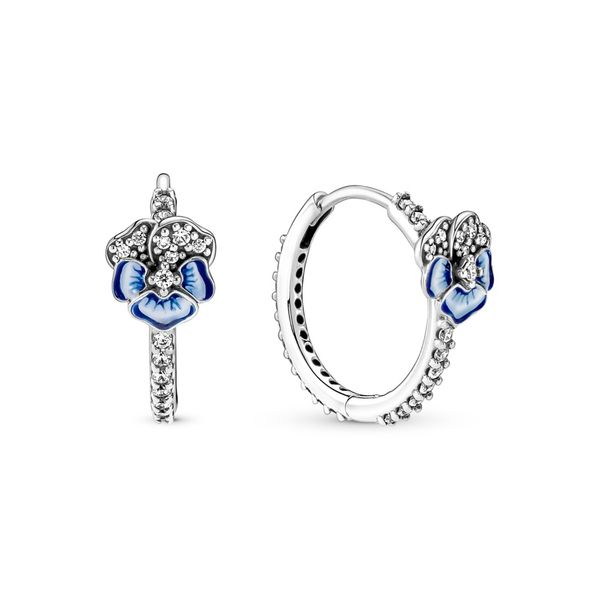 Blue Pansy Flower Hoop Earrings Nick T. Arnold Jewelers Owensboro, KY