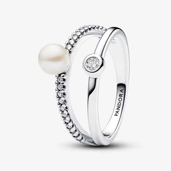 Treated Freshwater Cultured Pearl & Pave Double Ring - Size 54 / US 7 Nick T. Arnold Jewelers Owensboro, KY