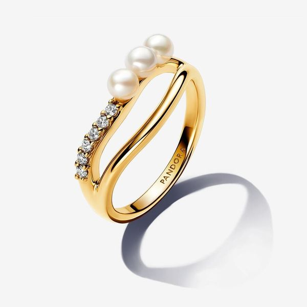 Treated Freshwater Cultured Pearl & Organically Shaped Double Band Ring - Size 52 Nick T. Arnold Jewelers Owensboro, KY