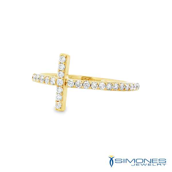 14K yellow Diamond Cross Ring Image 2 Simones Jewelry, LLC Shrewsbury, NJ