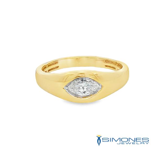 Marquise Diamond Flush Set Solitaire Ring in Yellow Gold Simones Jewelry, LLC Shrewsbury, NJ