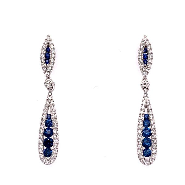 14K White Gold Diamond & Sapphire Drop Earrings Simones Jewelry, LLC Shrewsbury, NJ