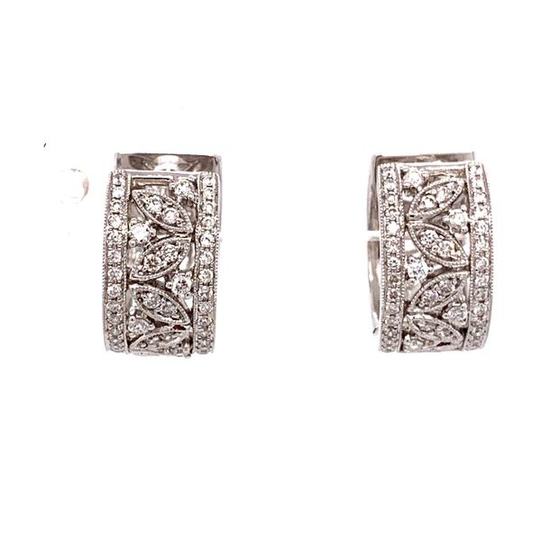 18K White Gold Diamond Wide Huggie Earrings Simones Jewelry, LLC Shrewsbury, NJ