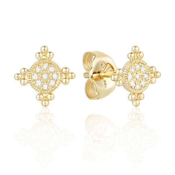 Gold Diamond Disc Earrings Simones Jewelry, LLC Shrewsbury, NJ