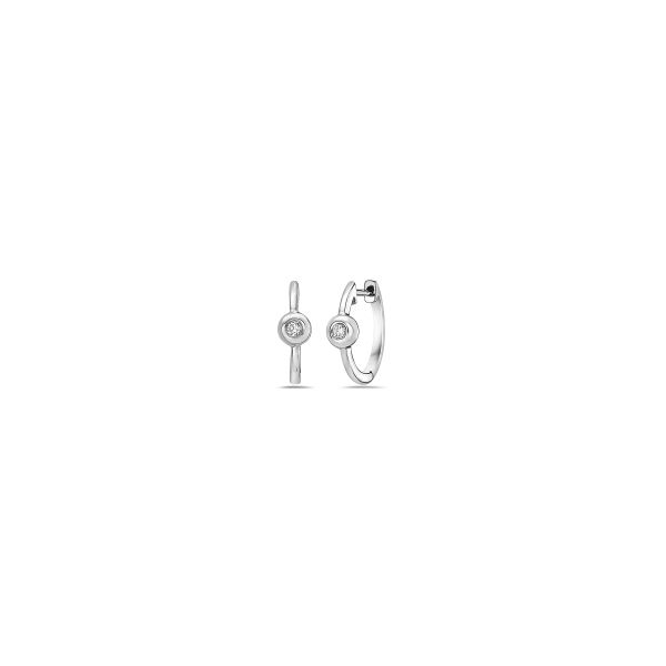 14K White Gold Bezel Diamond Huggie Earrings Simones Jewelry, LLC Shrewsbury, NJ