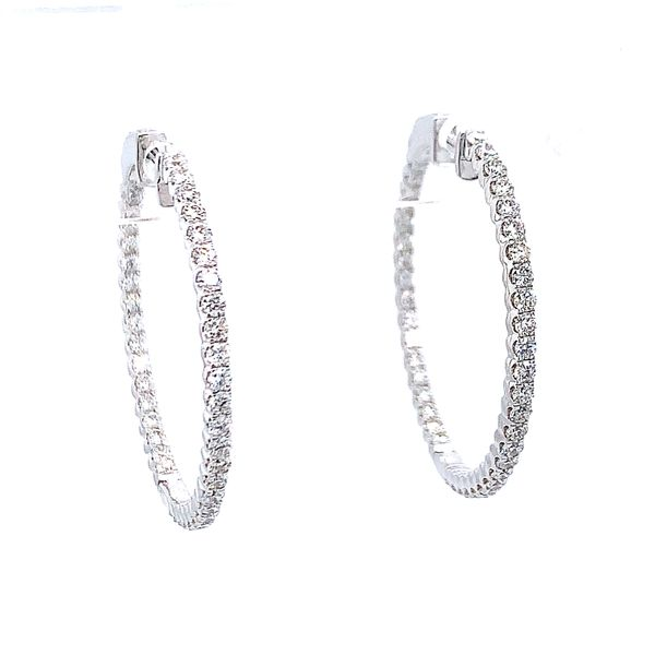 14K White 1.42ct.tw. Diamond Inside Out Hoop Earrings Image 2 Simones Jewelry, LLC Shrewsbury, NJ