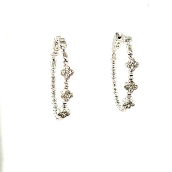 14kWhite Gold Diamond Clover Hoops Simones Jewelry, LLC Shrewsbury, NJ