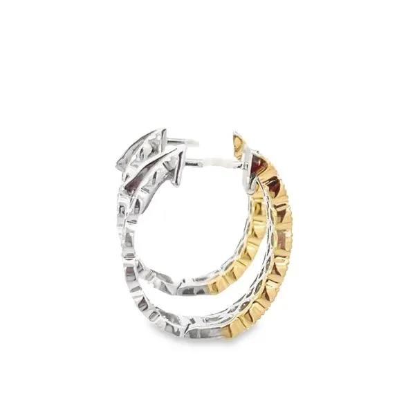 Two Tone Gold Diamond Huggie Earrings Image 4 Simones Jewelry, LLC Shrewsbury, NJ