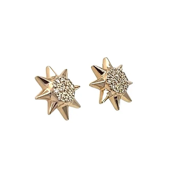 Yellow Gold Diamond Starburst Studs Image 2 Simones Jewelry, LLC Shrewsbury, NJ