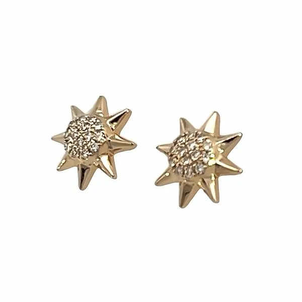 Yellow Gold Diamond Starburst Studs Image 3 Simones Jewelry, LLC Shrewsbury, NJ