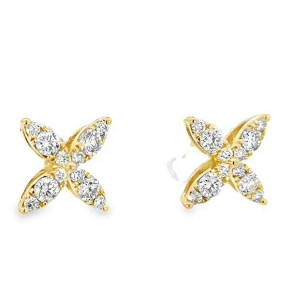 14K Yellow Petal Diamond Post Earrings Image 2 Simones Jewelry, LLC Shrewsbury, NJ