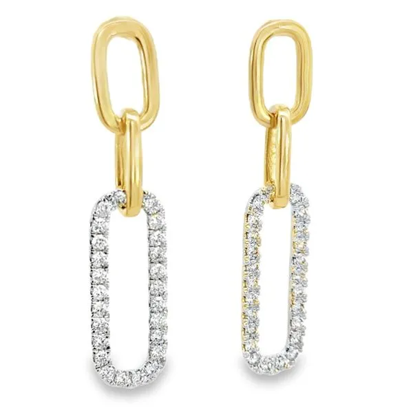 14K Yellow & White Diamond Paper Clip Drop Earrings Image 2 Simones Jewelry, LLC Shrewsbury, NJ