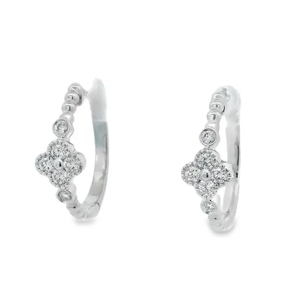 Diamond Clover Huggie Earrings Image 3 Simones Jewelry, LLC Shrewsbury, NJ
