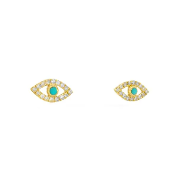 14K Yellow .10ct. Diamond & TurquoiseEarrings Image 2 Simones Jewelry, LLC Shrewsbury, NJ