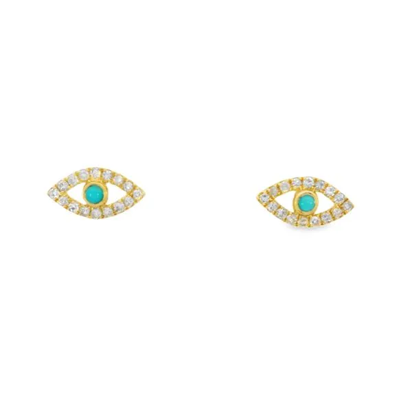 14K Yellow .10ct. Diamond & TurquoiseEarrings Simones Jewelry, LLC Shrewsbury, NJ