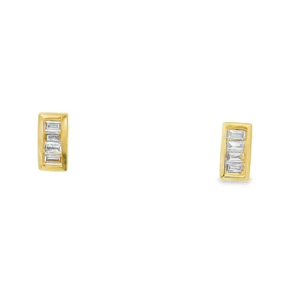 14K Yellow Peteite Diamond Baguette Stud Earrings Image 2 Simones Jewelry, LLC Shrewsbury, NJ