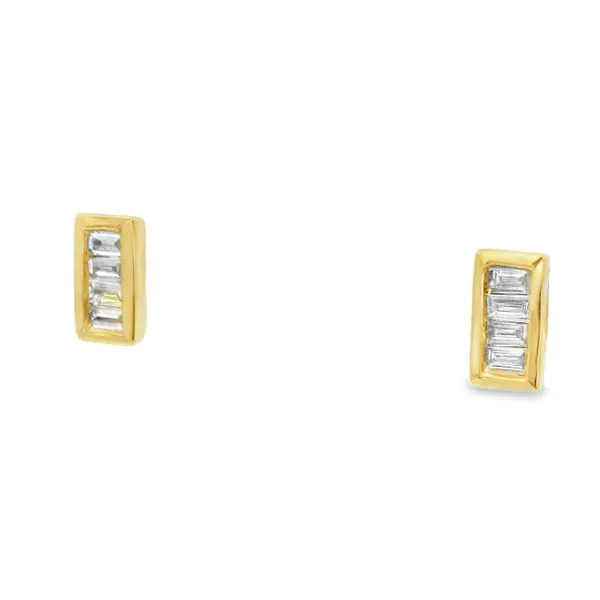 14K Yellow Peteite Diamond Baguette Stud Earrings Image 3 Simones Jewelry, LLC Shrewsbury, NJ