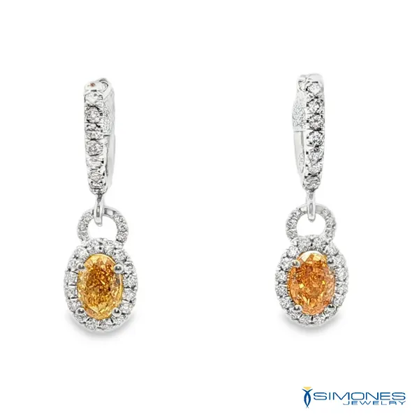 18K White 1.43ct. Natural Fancy Intense Yellow Diamond .28ct. White Diamond Earrings Simones Jewelry, LLC Shrewsbury, NJ